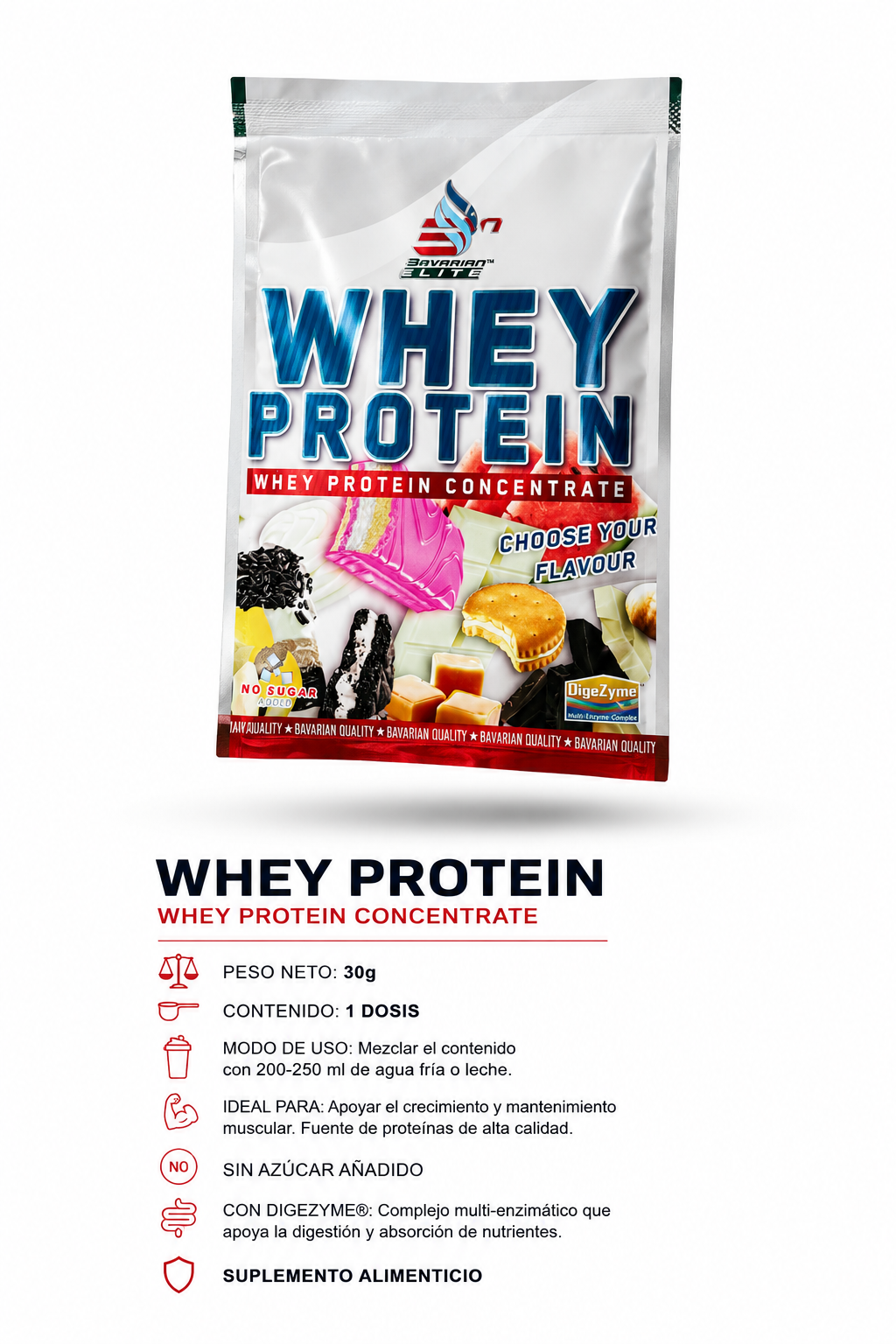 WHEY 80% PROTEÍNA MONODOSIS (30G) CON DIGEZYME®